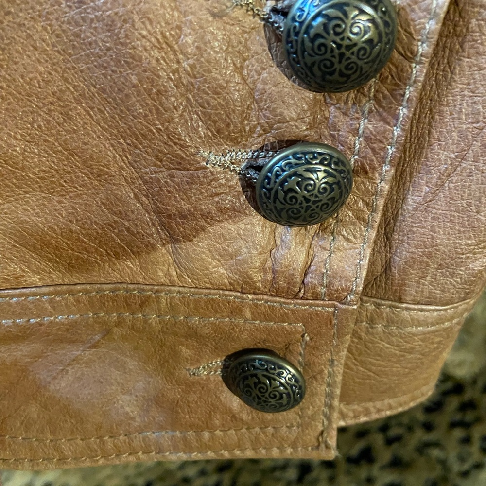 liz & co. Women's Tan Leather Button-Front Jacket - Picture 6 of 11